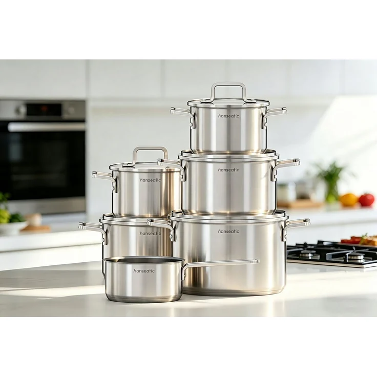 Hanseatic Topf-Set DAILY, mit Antihaftbeschichtung, Edelstahl 18/10 (Set, 11-tlg, Stielkasserolle 16 cm, Kochtopf 2x16/2x20/1x24 cm), für alle Herdarten, Induktion – Bild 3