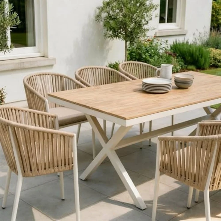 IDIMEX Gartentisch ISOLA, 180x100 cm mit Alu Gestell & Tischplatte in Holzoptik weiß/natur – Bild 2