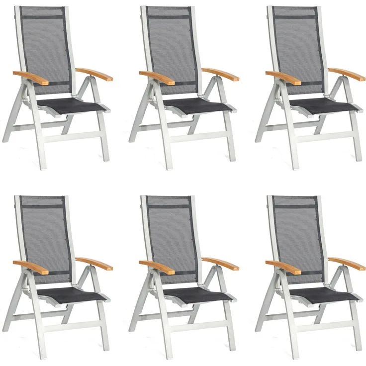 Sonnenpartner 6er-Set Klappsessel Florida Aluminium silber/Textilen schwarz Klapp-Sessel Klappstuhl