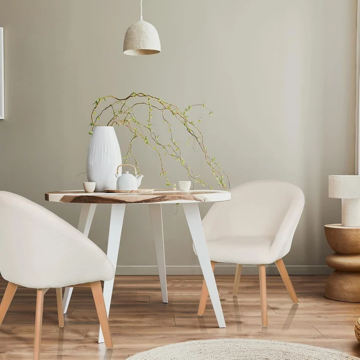 hjh LIVING Esszimmerstuhl aus weichem Bouclé-Stoff Scandi TED Polsterstuhl Sessel mit Holzbeinen, bequem gespolstert, Weiß – Bild 2