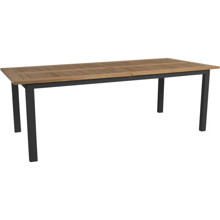 Gartenesstisch Lyon aus Aluminium und Teak, modern, ausziehbar 224-304 cm, schwarz natur