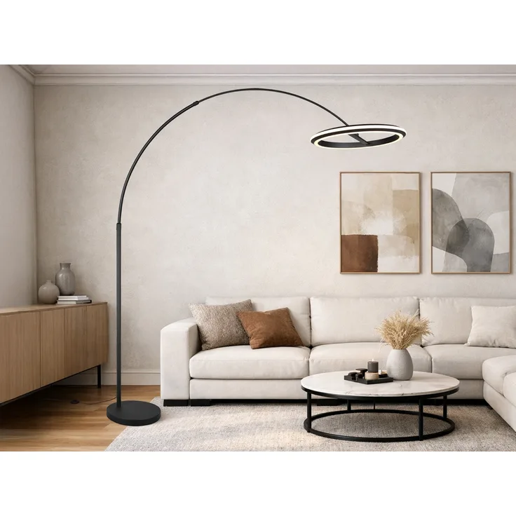 Große LED Bogenlampe AMADOR dimmbar aus Metall Schwarz, Höhe 205cm