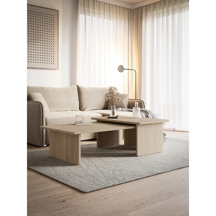 Selsey 'Usalo' Couchtisch 2er-Set, Holzoptik Eiche, 140 x 90 / 90 x 55 cm – Bild 2
