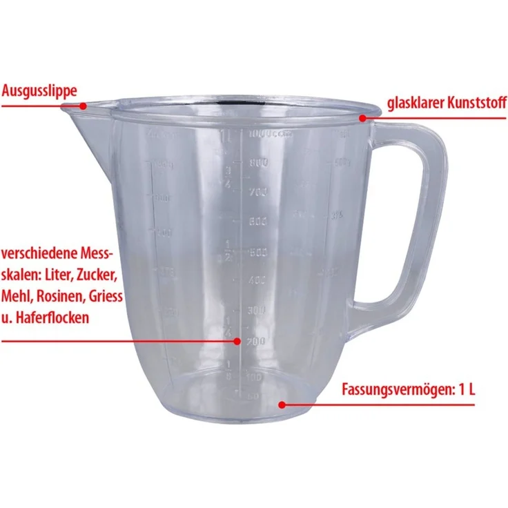 EUROHOME Messbecher Kunststoffmessbecher klar - Messkanne mit Skalierung - Messgefäß, Kunststoff, (1-St, Messbecher 1 l), Küchenmessbecher Backzubehör Küchenhelfer – Bild 2