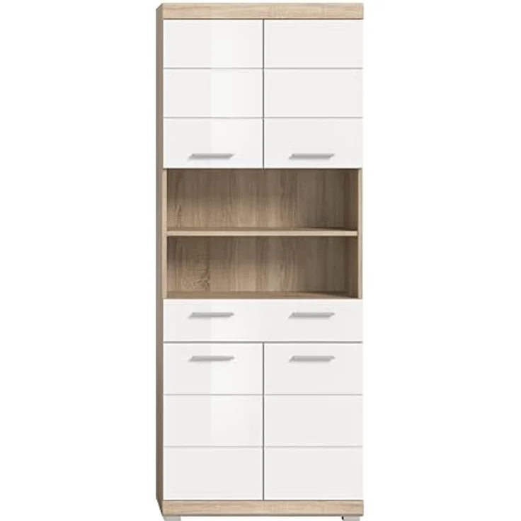 Xonox Lambada Hochschrank (B/H/T: 74x191x31 cm) in weiß Hochglanz und Sonoma Eiche hell – Bild 3
