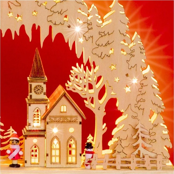 SIKORA Schwibbogen LB52 Holz Lichterbogen mit LED Beleuchtung Motiv Winterdorf B:43cm, inkl. Netzteil - sanft beleuchtet für sinnliche Weihnachten – Bild 3