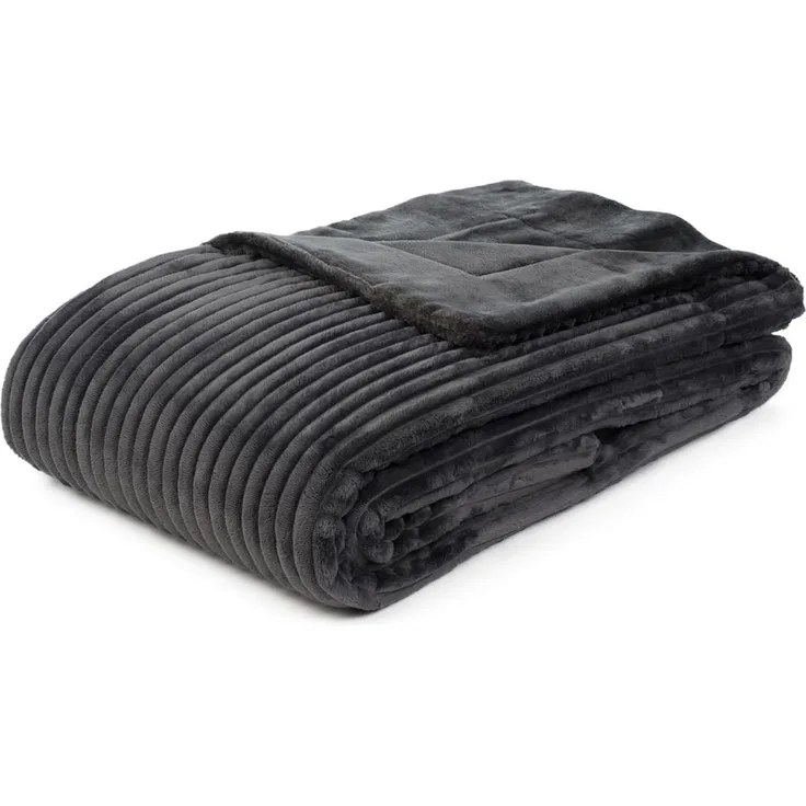 Gözze Wohndecke, kuschelweich, 1620g/Stück, Cord Optik, Polyester, Anthrazit, 150x200 cm