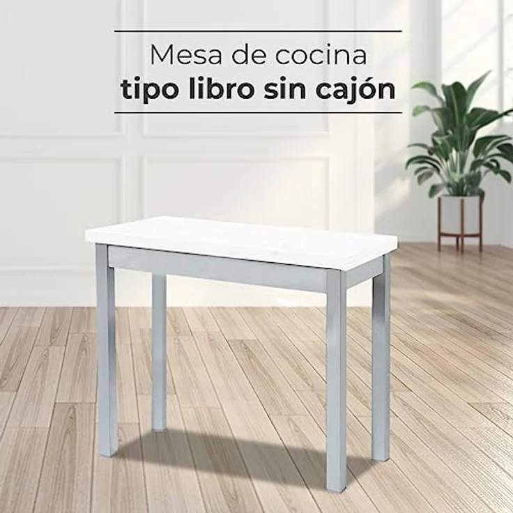 ASTIMESA Küchentisch im Buchstil ohne Schublade und Platte aus laminiertem Holz, weiß, 80 x 40 cm a 80 x 80 cm – Bild 3