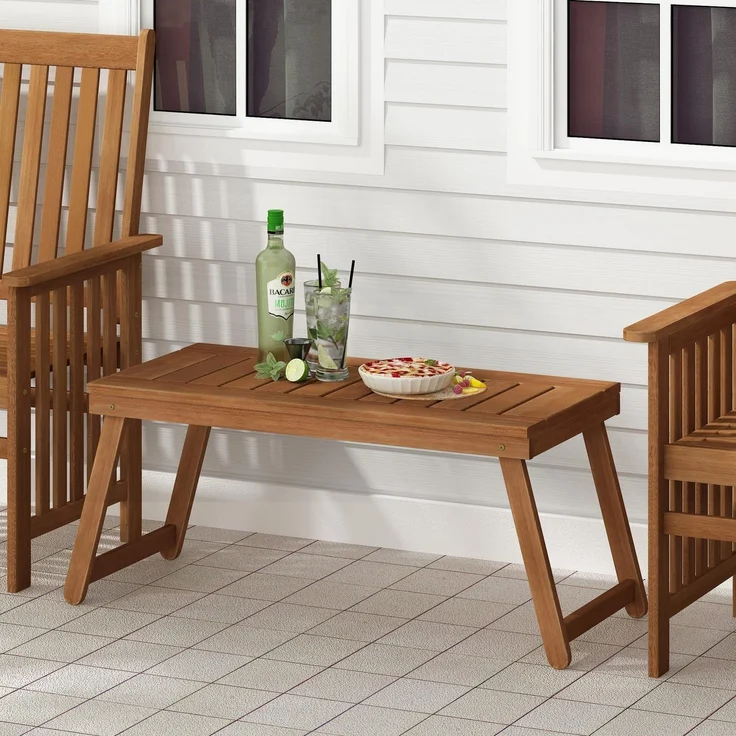 Furinno DALAM Patio-Tisch, klappbarer Outdoor-Beistelltisch mit Latten-Tischplatte, Couchtisch, für Innenbereich, Balkon, Terrasse, Garten, Veranda, Natur – Bild 2