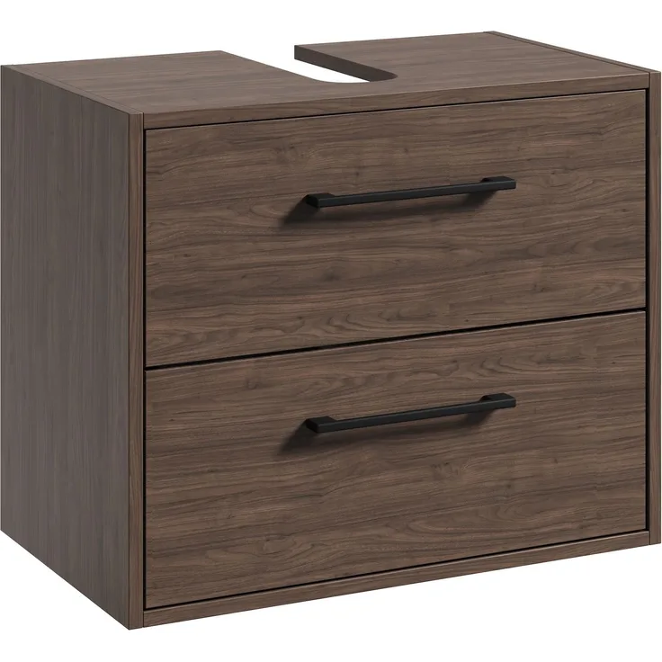 Badplaats Waschtischunterschrank Florence 60 x 35 x 47 cm – Walnuss – Hängender Unterschrank mit Siphonausschnitt