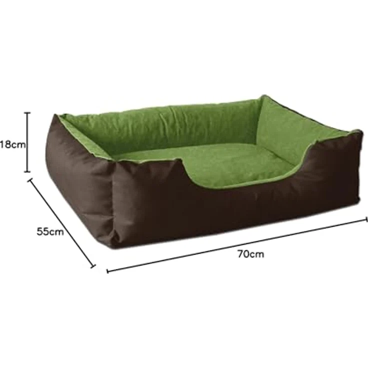 BedDog Hundebett LUPI, Hundesofa aus Cordura, Microfaser-Velours, waschbares Hundebett mit Rand, Hundekissen vier-eckig (M) ca. 70x55x18cm, MYSTIC (braun/grün) – Bild 11