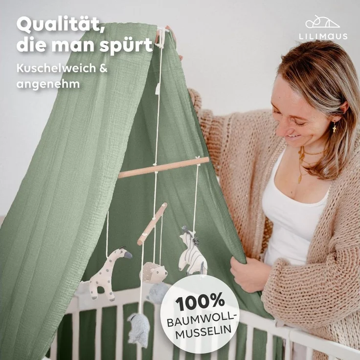 lilimaus Betthimmel Handgefertigter Musselin Betthimmel aus 100% Baumwolle für Babybett, Stoffhimmel für Babybett-Deko im Kinderzimmer und Spielzimmer – Bild 1