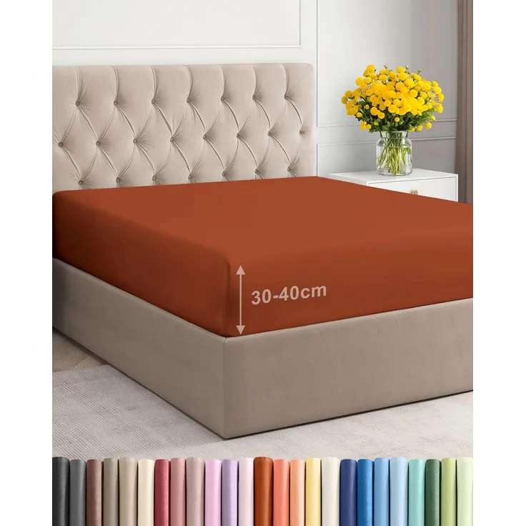 Spannbettlaken 90x190 cm Terracotta - 40cm (16") Tiefe Tasche - Premium Mikrofaser Spannbetttuch - Weich, Knitter- und Bügelfrei - Atmungsaktiv, Hypoallergen und Oeko-TEX Standard 100 Zertifiziert