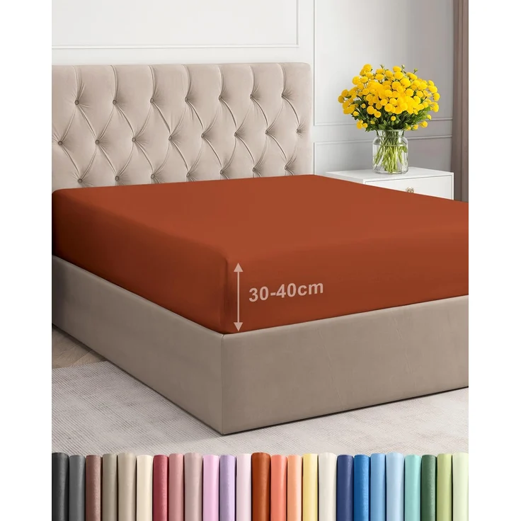 Spannbettlaken 90x190 cm Terracotta - 40cm (16") Tiefe Tasche - Premium Mikrofaser Spannbetttuch - Weich, Knitter- und Bügelfrei - Atmungsaktiv, Hypoallergen und Oeko-TEX Standard 100 Zertifiziert