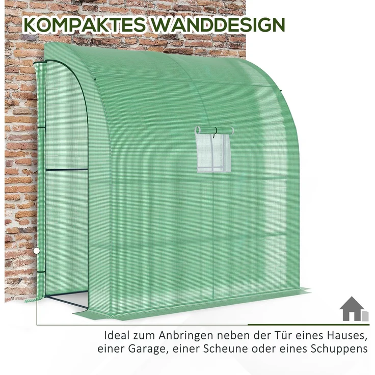 Rayofly-Foliengewächshaus Treibhaus 200 x 100 x 215 cm mit 2 Türen, UV-Schutz, Stahl & PE für Pflanzenaufzucht, Grün, H 215cm x T 200cm x B 100cm – Bild 5