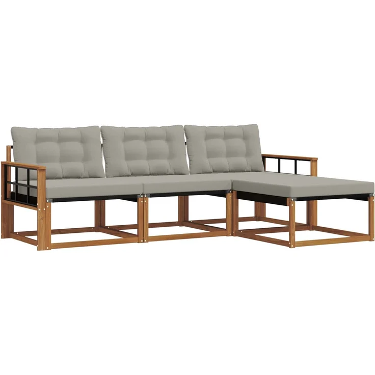 vidaXL Outdoor-Sofagarnitur 4 stk. 4-Sitzer Natur und Hellgrau 3369342 – Bild 2