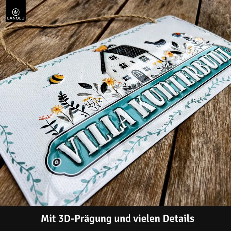 LANOLU Blechschild Villa Kunterbunt - 16x32cm – Metall – Mehrfarbig – 16121 – Bild 3