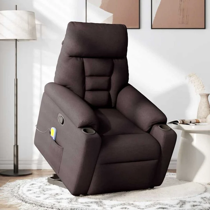 vidaXL Massagesessel mit Aufstehhilfe Dunkelbraun Stoff 3303047 – Bild 2