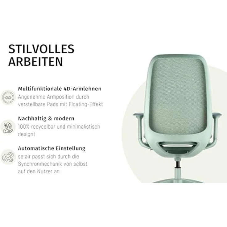 Sedus se:air Ergonomischer Drehstuhl, Bürostuhl, Kunststoff mit Rezyklat-Anteil, 100% Recyclingfähig, Rot,Schwarz, 42-55cm, bis 130kg Belastbar – Bild 6