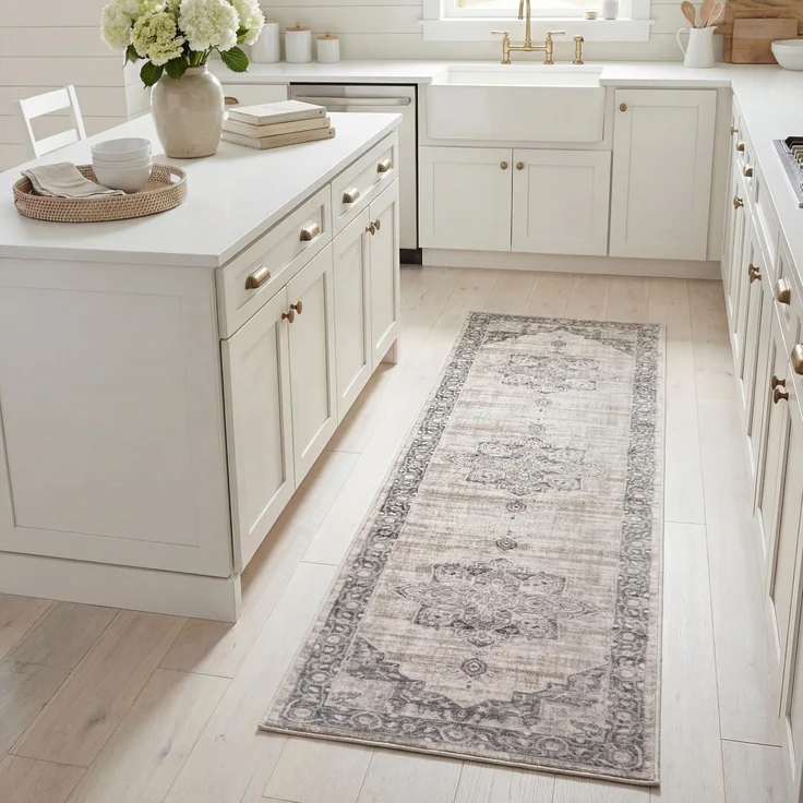 SAFAVIEH Traditionell Teppich für Wohnzimmer, Esszimmer, Schlafzimmer - Brentwood Collection, Kurzer Flor, Creme und Grau, 61 X 244 cm
