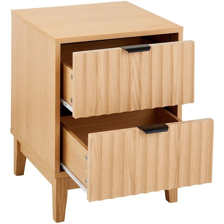 Calicosy 'BOLOGNE' Nachttisch mit 2 Schubladen H52 cm - helles Holzdekor - Helles Holz – Bild 5