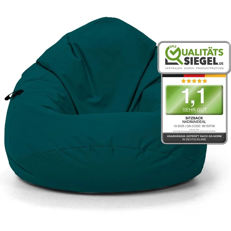 Nadimaideal Sitzsack Tropfenform Kastanie | Bodenkissen für Kinder & Erwachsene | Indoor & Outdoor | Gaming Sitzsack - Sitzkissen - Beanbag | Füllung EPS Perlen (Petrol, XXL-Durchmesser 88 cm) – Bild 1