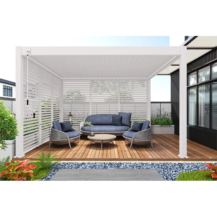 Weide Horizontale Lamellenwand für Weide Pergola | drehbare Lamellen | aus Aluminium | Weiß – Bild 2