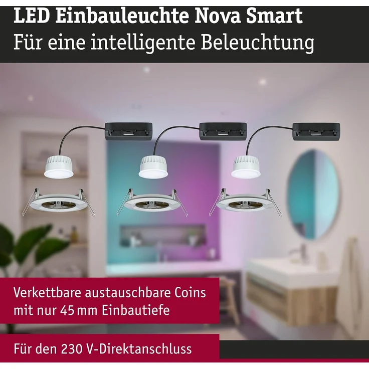 Paulmann 92450 LED Einbauleuchte Nova Coin 3er-Set Zigbee RGBW Eisen gebürstet IP44 – Bild 3