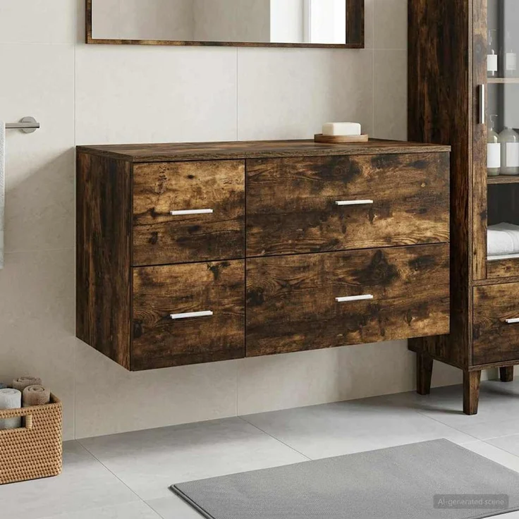 vidaXL Badezimmerschrank-Set 2 stk. Geräucherte Eiche 3404020 – Bild 1