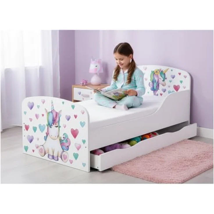 Leomark Kinderbett 70x140 cm, Einhorn, mit Matratze, Schublade und Lattenrost – Bild 5