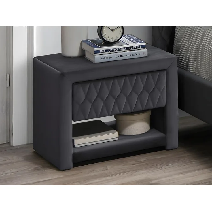 Vente-unique - 2er-Set Nachttische mit 1 Schublade & 1 Ablage - Samt - Grau - DANIELE