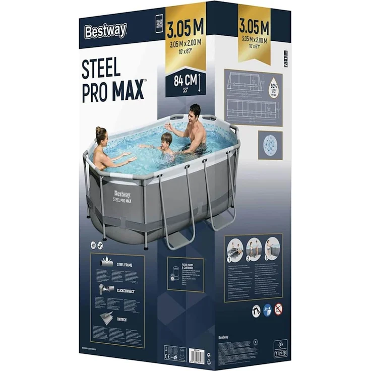 Best Way Pool-Set Grau 305 x 200 x 84 cm Stahl 42007937 – Bild 3