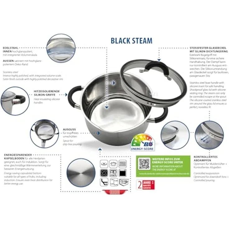 ELO Topfset 'Basic Black Steam' 4-teilig, – Bild 2
