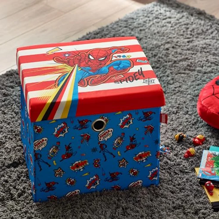 Spider-Man Ottomanen-Aufbewahrungsbox, faltbar, quadratische Spielzeugtruhe, Box mit Deckel für Kinder, Fußhocker, belastbar bis zu 30 kg – Bild 3