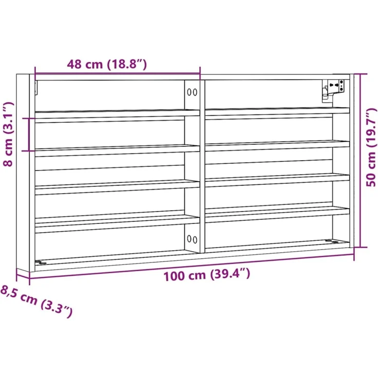 vidaXL Vitrinenschrank Betongrau 100x8,5x50 cm Holzwerkstoff 847950 – Bild 10