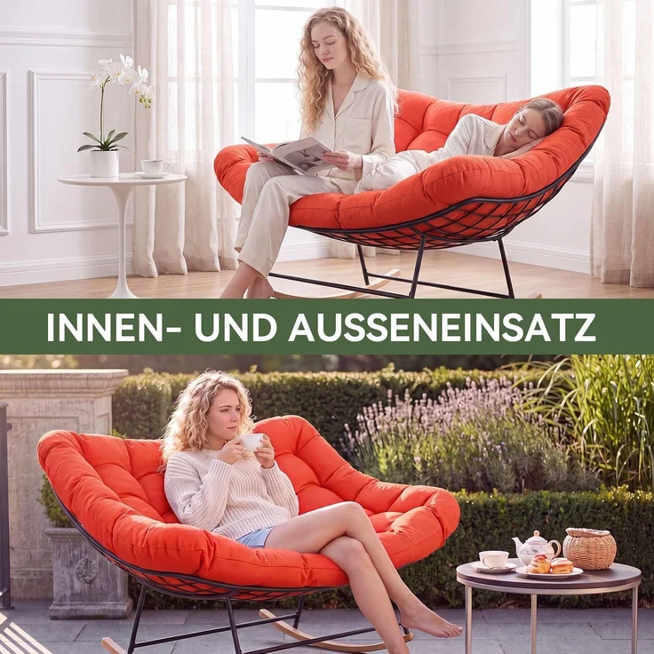 Aoxun Schaukelstuhl Outdoor,Ergonomischer Schaukelsessel für Indoor, Relaxsessel Garten,Balkon Sessel,148x113x79cm,Wetterfester Gartenstuhl Bequem,bis 200KG,Rot – Bild 7