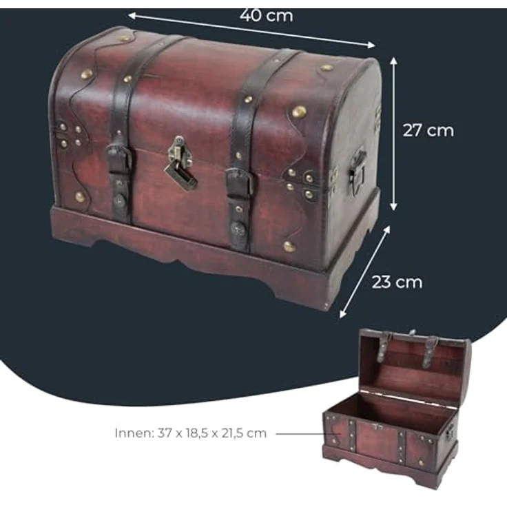 HMF Schatzkiste Schatztruhe aus Holz mit Metallschloss, dekorative Holztruhe 40 x 23 x 27 cm, Kambodscha – Bild 6