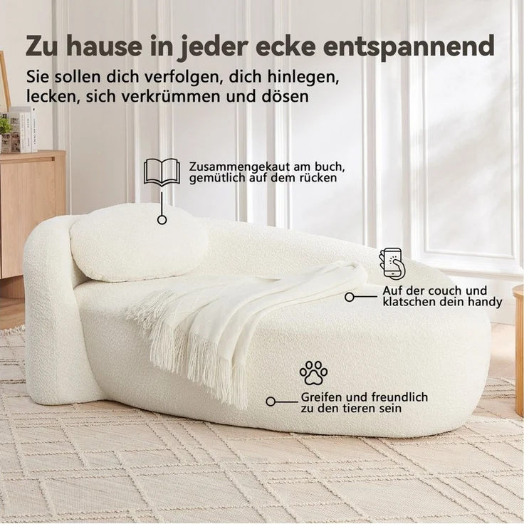 HAUSS SPOLE Schlafsofa Loungesofa Relaxsofa aus weicher Stoff mit abgerundeten Ecken, Sofa, Relaxsofa mit hochelastischem Schaumstoff, Chaiselongue-Loungessel mit angemessener Stützkraft – Bild 4