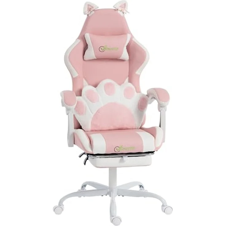 Vinsetto Gaming-Stuhl PC Stuhl Kunstleder (Computerstuhl, 1 St), Katzenohren, Lendenkissen mit Katzenpfoten, Fußstütze – Bild 1
