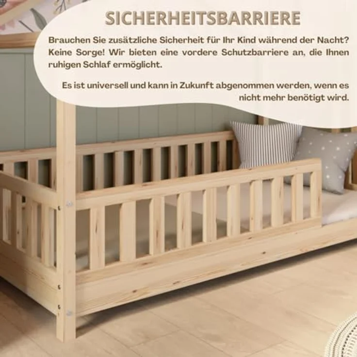 Crazy Pine 'Crazy House' Hausbett mit abnehmbaren Rausfallschutz, Naturholz, Natur, 90x200 cm, mit Höhenverstellbaren Beinen – Bild 7