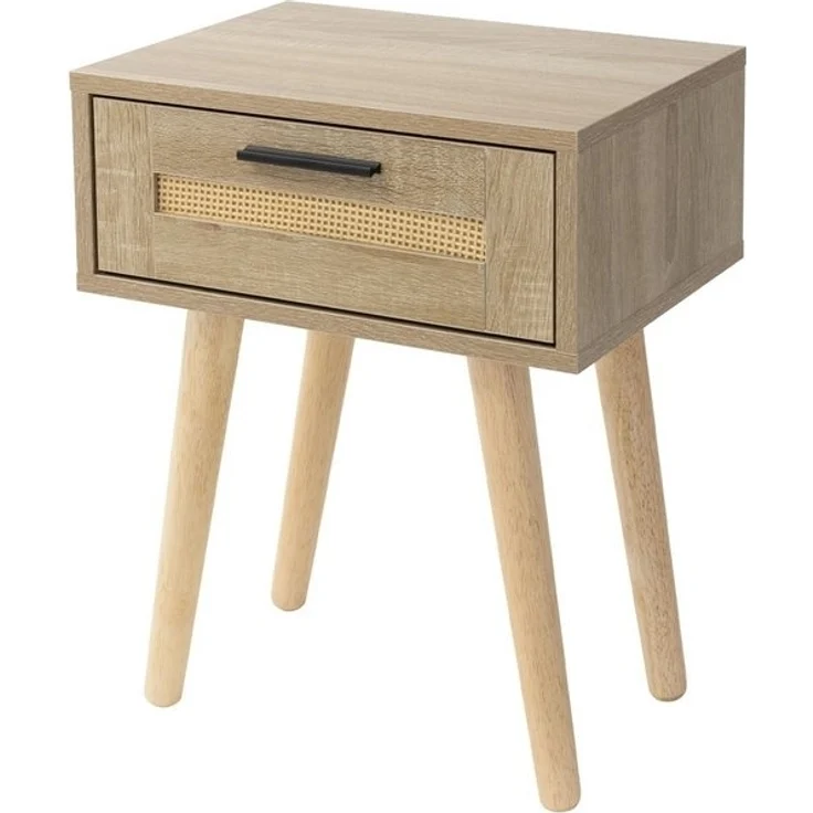 ML-DESIGN Nachttisch Nachtkommode Nachtschrank Nachtkonsole Nachtkästchen für Schlafzimmer (1-St), Beistelltisch Rattan mit 1x Schublade, laminierte Spannplatte Eiche – Bild 4