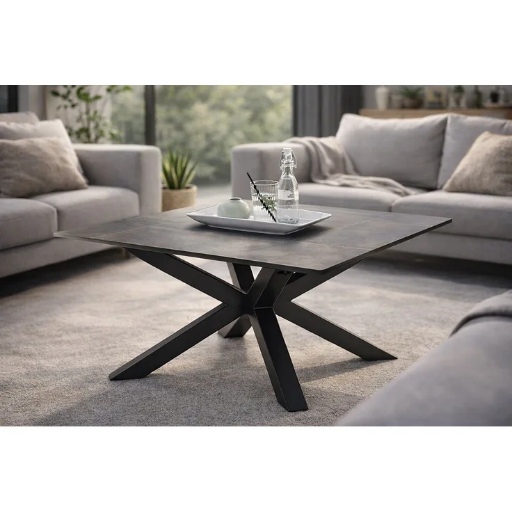 Couchtisch >Janin< in grau, schwarz, Keramik, Metall - 80x45x80cm (BxHxT)