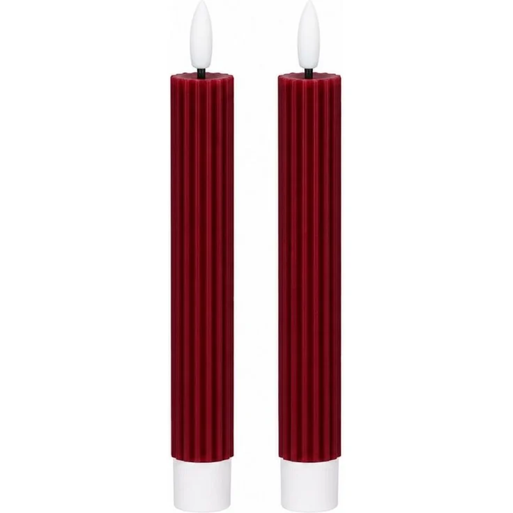 dasmöbelwerk LED-Kerze LED-Stabkerzen 2er Set Ø2,2x15,5 cm Dinnerkerze Riffel Timer Dunkelrot, Leuchtmittel nicht enthalten – Bild 2