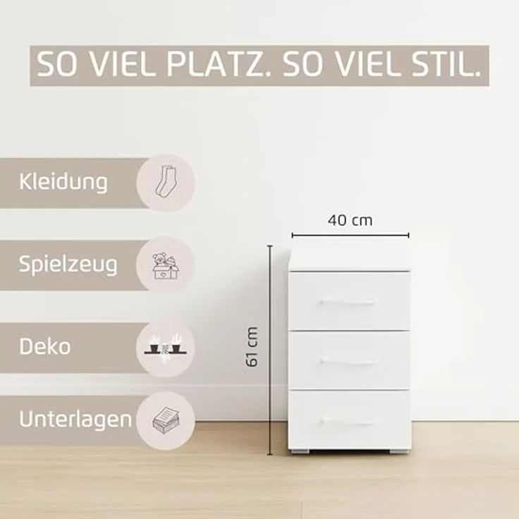 rauch Aditio Box, Nachttisch, 3 Schubladen, mit Softclose-Funktion, Farbe Grau metallic/Eiche Artisan, BxHxT 40x61x42cm – Bild 5