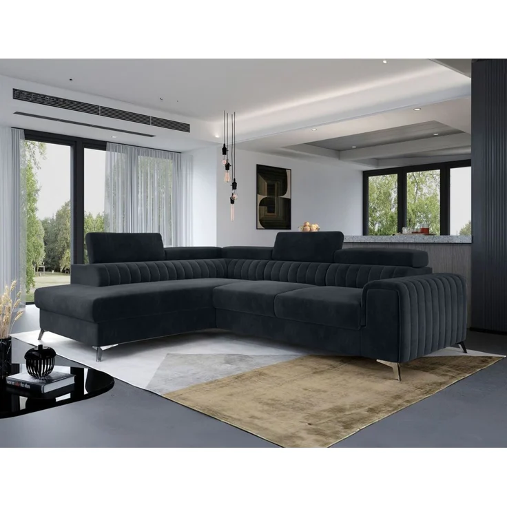 Ecksofa mit Schlaffunktion Sofa ELENI Stoff Paros Dunkelgrau Ottomane Links – Bild 1