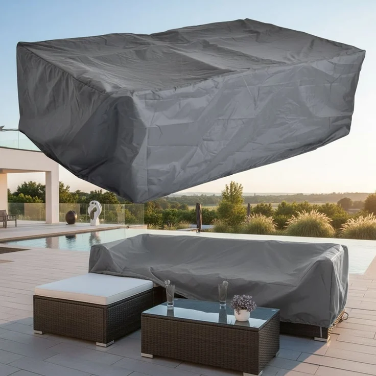 Schutzhülle 227x152x65 Schwarz Gartenmöbel Rattan Abdeckung Plane Haube Wetter – Bild 1
