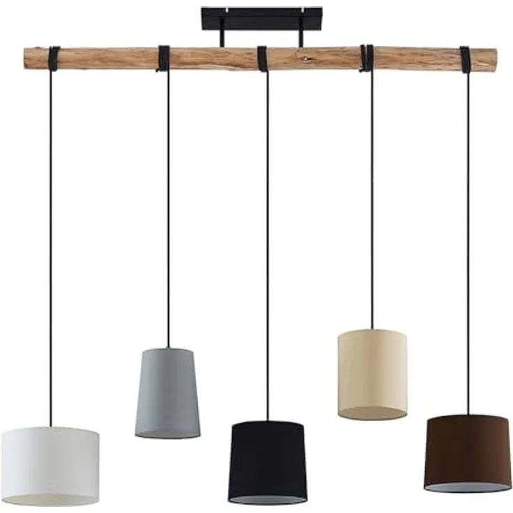Lindby Pendelleuchte 'Amilia', Holzlampe mit 5 E27 Fassungen, Schwarz, Grau, Beige, Braun, Weiß, 125x25 cm, ideal für Esszimmer und Wohnzimmer – Bild 1