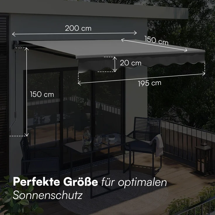 STEELSØN 'Kestria' Gelenkarmmarkise 200x150 cm, anthrazit, wetterfest und blickdicht, Markise mit Aluminium-Kassette und Wandhalterung, Balkonmarkise mit Handkurbel, vormontiert – Bild 7