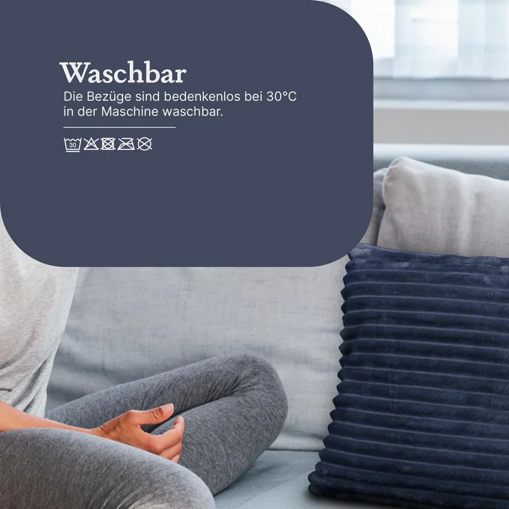 Kissenhülle Cord Optik - Kuschelig weicher Bezug mit Reißverschluss - Kissen - Öko Tex - Nackenkissen Sofakissen, Dekokissen Mitternachtsblau 40x40cm - Dekokissen – Bild 8