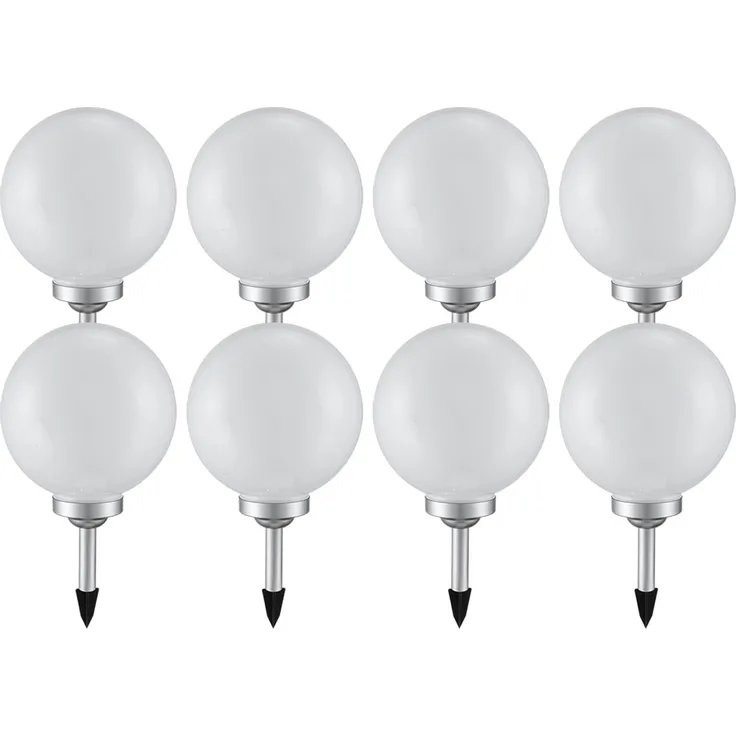 8er Set LED Solarleuchte, Kugel weiß, H 62 cm